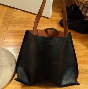 Black and tan reversible tote